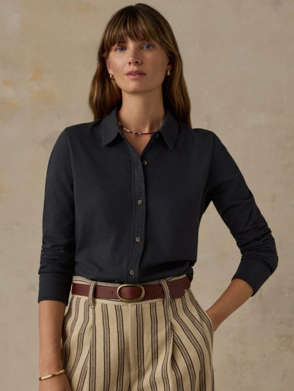 Faherty Sunwashed Knit Shirt in Washed Black